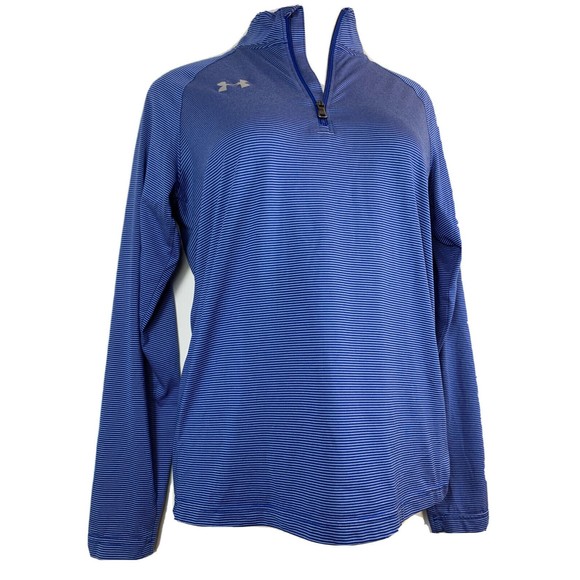 Under Armour Womens S Top Loose Heat Gear 3/4 Zip Blue Stripe Long Sleeve Active - Picture 5 of 12